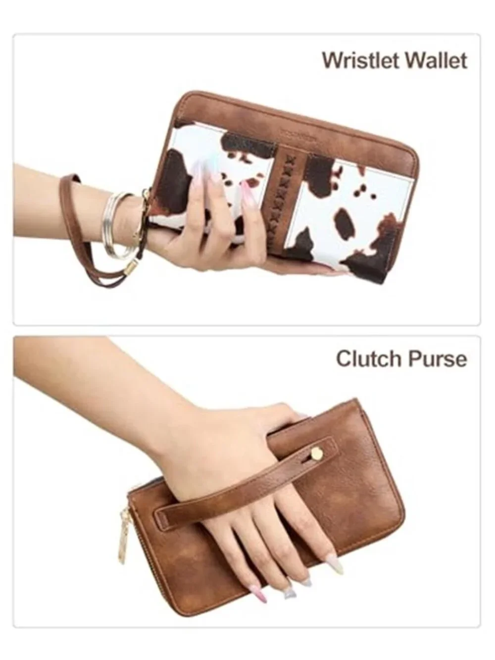 Western Wristlet Wallet RFID Vegan Leather Double Zip Clutch Card Holder Women